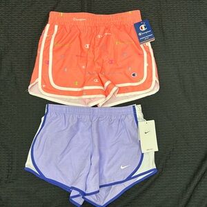Nike Dri-Fit Girls Standard Fit Purple Shorts & Orange Champion Athletic Shorts